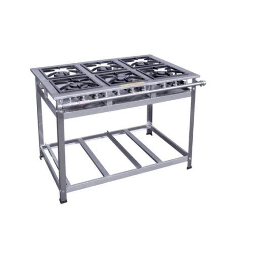 58385 Fogão industrial 06 bocas baixa pressão 30X30 BD/BS Inox Cristal Aço 58385