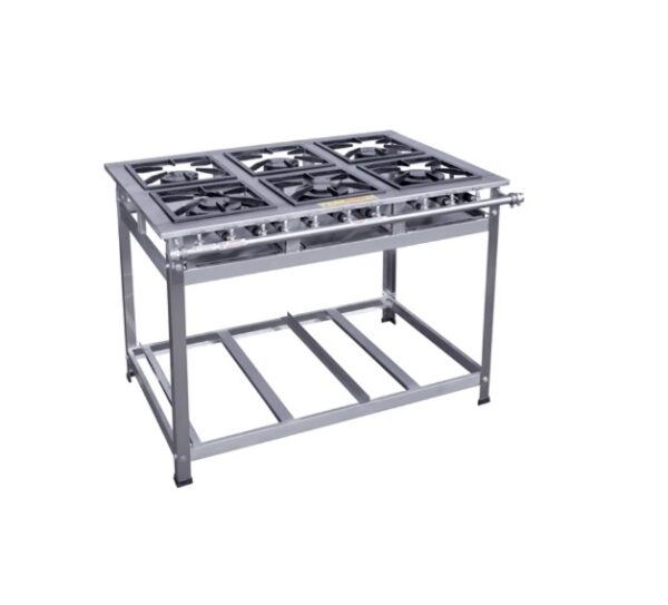 Fogão industrial 06 bocas baixa pressão 30X30 BD/BS Inox Cristal Aço 58385