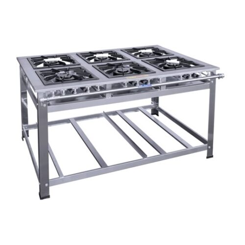 74601 Fogão industrial 06 bocas baixa pressão 40X40 bocas duplas Inox Cristal Aço 74601