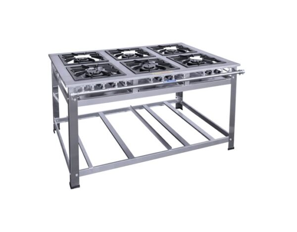 Fogão industrial 06 bocas baixa pressão 40X40 bocas duplas Inox Cristal Aço 74601